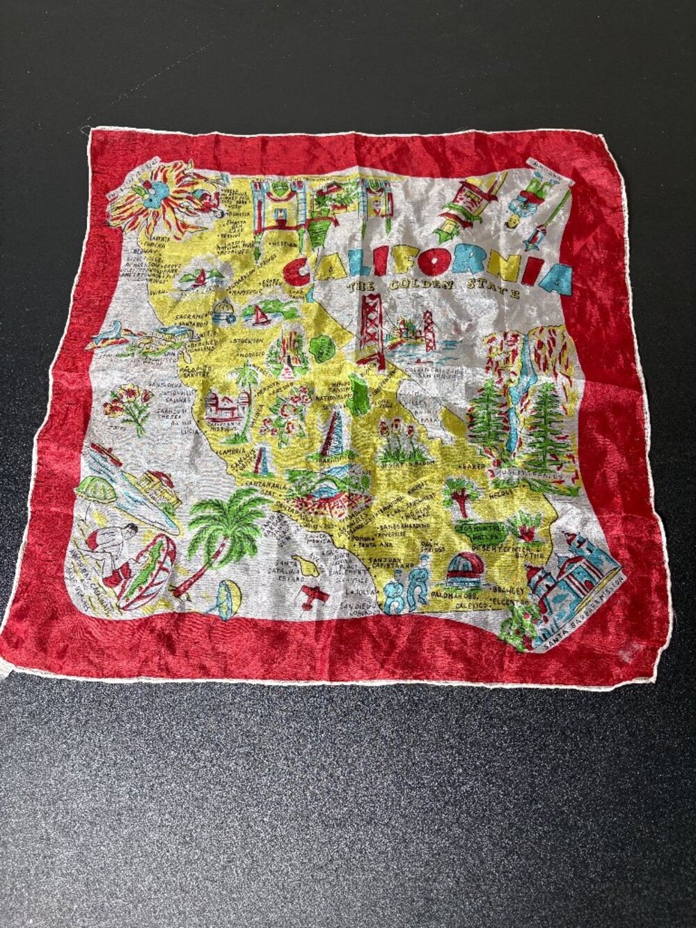 Vintage 1940's California Souvenir Silk Scarf